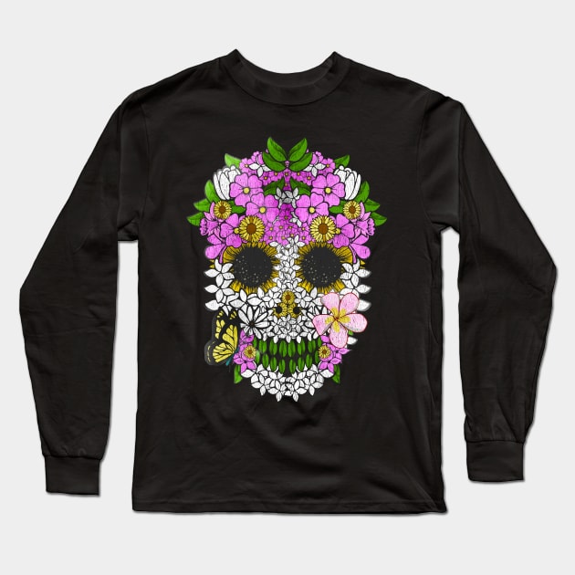 Dia De Los Muertos Skull Flowery Day Of The Dead Long Sleeve T-Shirt by theperfectpresents